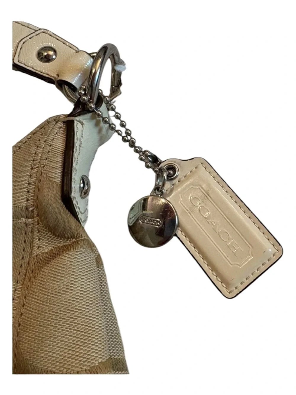 Coach Signature Stripe Convertible Hobo Shoulder Bag Khaki Cream Y2K F19281